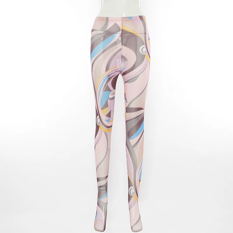 

Mesh Printed Sheer Sexy Print Leggings Summer Women Trousers European and American Hot Style Chic Bodycon Outfit Streetwear