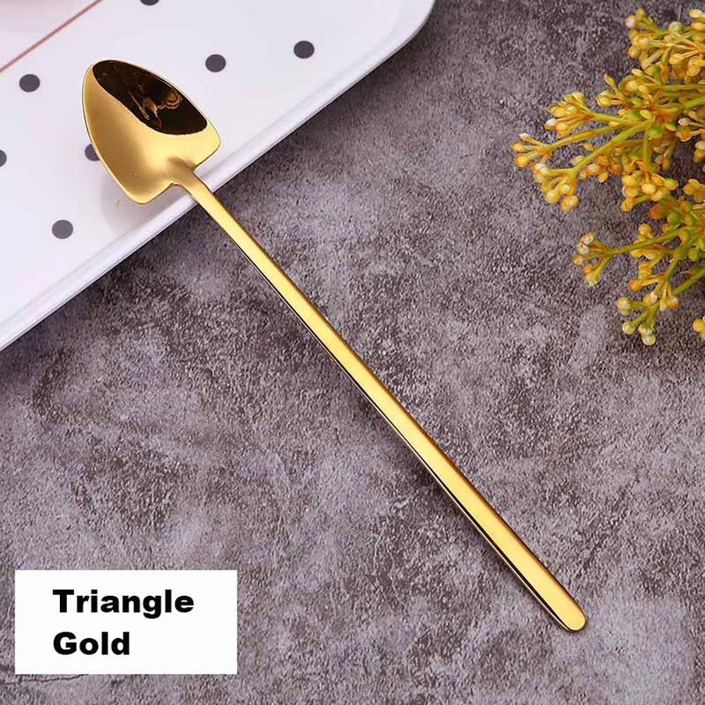 Triangle Gold 304 Нержавеющая сталь Кофе ложка творческий покрытие льда ложка c длинной ручкой Чай ложки Кухня инструменты горячего питья столовые красочные - Цвет: Triangle Gold