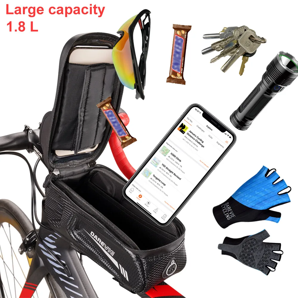

DAREVIE New Bicycle Bag 2023 Summer Touch Screen Waterproof 6.5 Inches Phone Reflective Frame Front Top Tube Bike Accessories