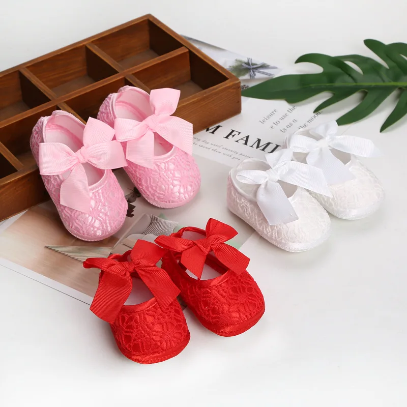 

Newborn Cute Baby Girls Baptism Shoes Soft Sole Bowknot Princess Dress Shoes Non-Slip Comfortable Infant Prewalkers 0-12 Months