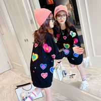spring autumn kids cute heart print medium length sweatshirt for teen girls novelty 2021 cotton clothes for girls age 8 10years