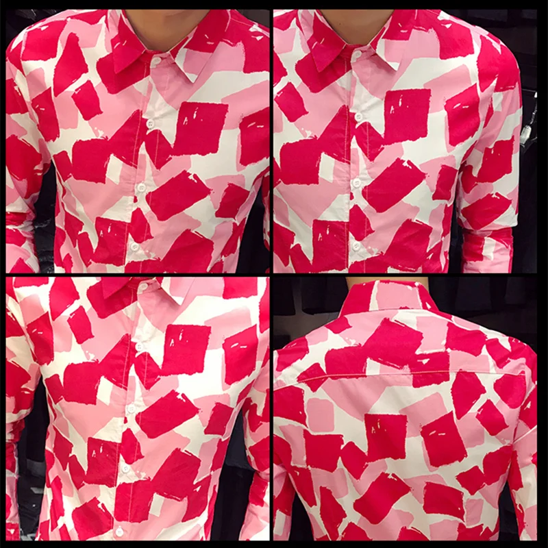 

Digital Printing Casual Shirt Men Slim Fit Mens Long Sleeve Social Shirt Camisa Hombre Fashion Streetwear Night Club Shirts V330