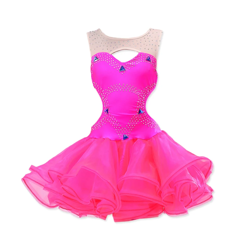 Розовое зеленое оранжевое фиолетовое красное платье для латинских танцев