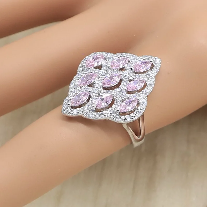 Браслет гвоздик с розовым цирконом серебристого цвета|Ювелирные наборы для