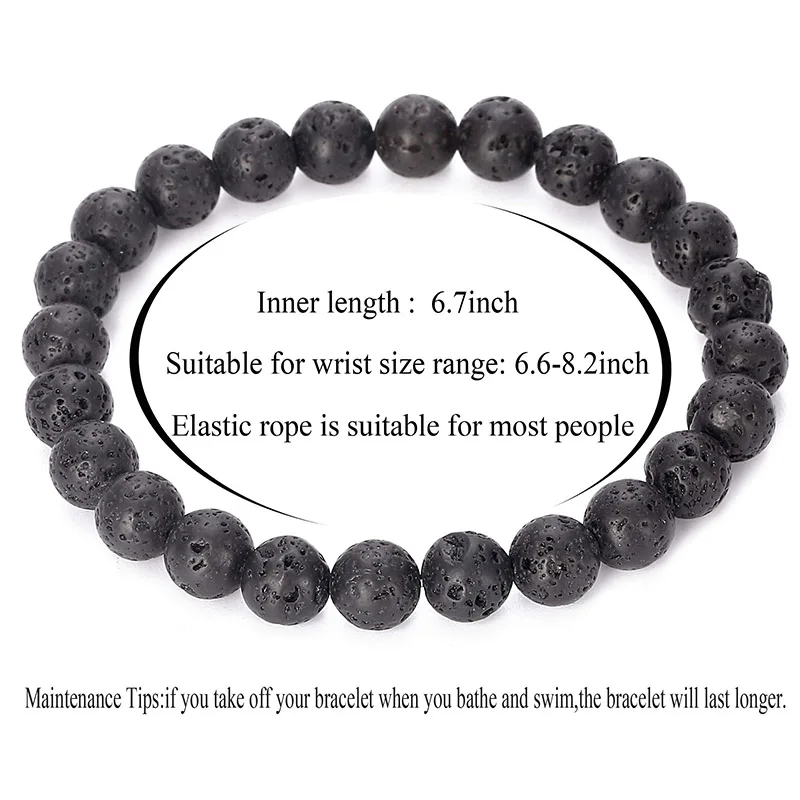 

8mm Natural Stone Lava Tiger Eye Beaded Bracelet Black Onyx Matte Healing Beads Bangle for Men Women Gifts Charm Strands Jewelry