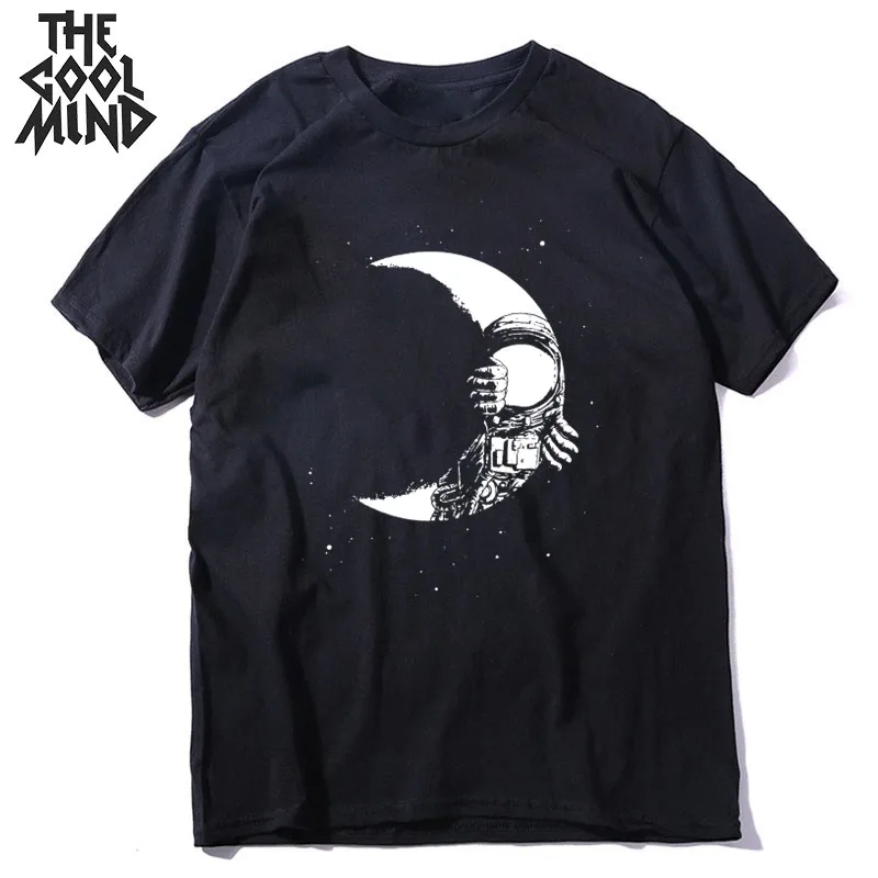 mo0166CM-BLK COOLMIND, короткий рукав, хлопок, крутая космическая Мужская футболка, повседневная, летняя, свободная, Мужская футболка, крутая, с круглым вырезом, Мужская футболка - Цвет: mo0166CM-BLK