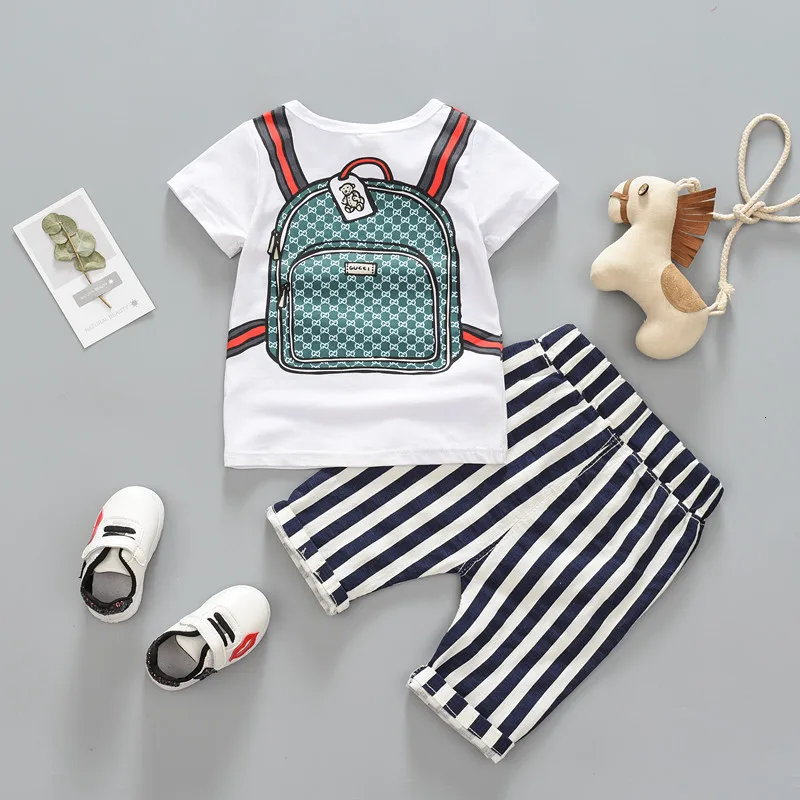 Комплекты летней одежды для маленьких мальчиков модные детские хлопковые