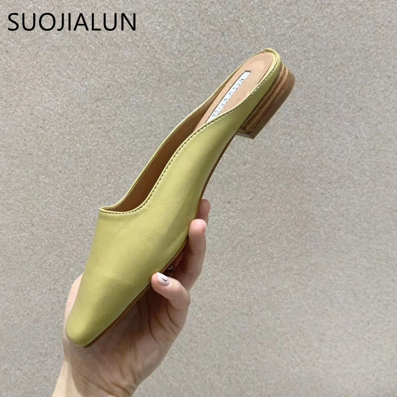 Женские шлепанцы SUOJIALUN тапочки с квадратным носом без застежки закрытым носком