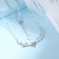 female elk horn necklace silver s925 pure forest series one deer with your zircon inlaid simple and versatile pendant beads ios