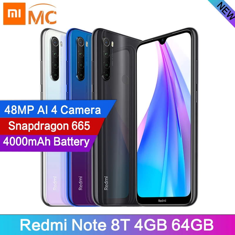 Оригинальный смартфон Redmi Note 8T 48 МП 4 Гб ОЗУ 64 ПЗУ Восьмиядерный Snapdragon 665 6 3 дюйма FHD