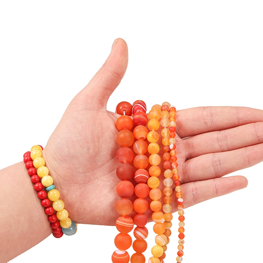

4 6 8 10 12mm Orange Matt Natural Stone Stripe Agat Round Loose Beads For DIY Bracelet Jewelry Accessories Makings Supplies