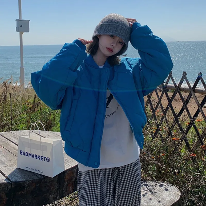 

edition brief paragraph quilted baseball uniform cotton-padded clothes female ins klein blue cotton-padded jacket coat