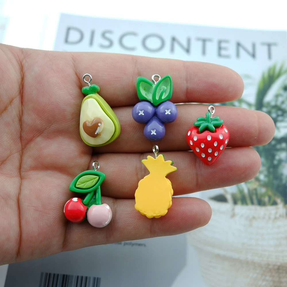 10pcs/Pack Fruit Pear Grape Cherry Pineapple Resin Earring Charms for Bracelet Pendant Jewelry Findings Phone Making - купить по