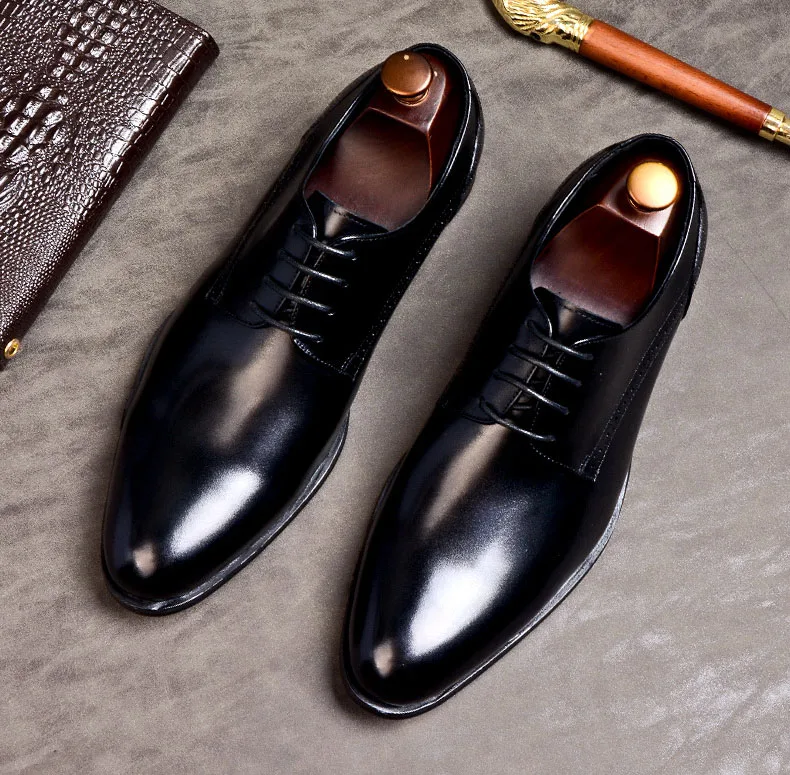 Черные винно-красные туфли-оксфорды мужские модельные туфли из натуральной кожи
