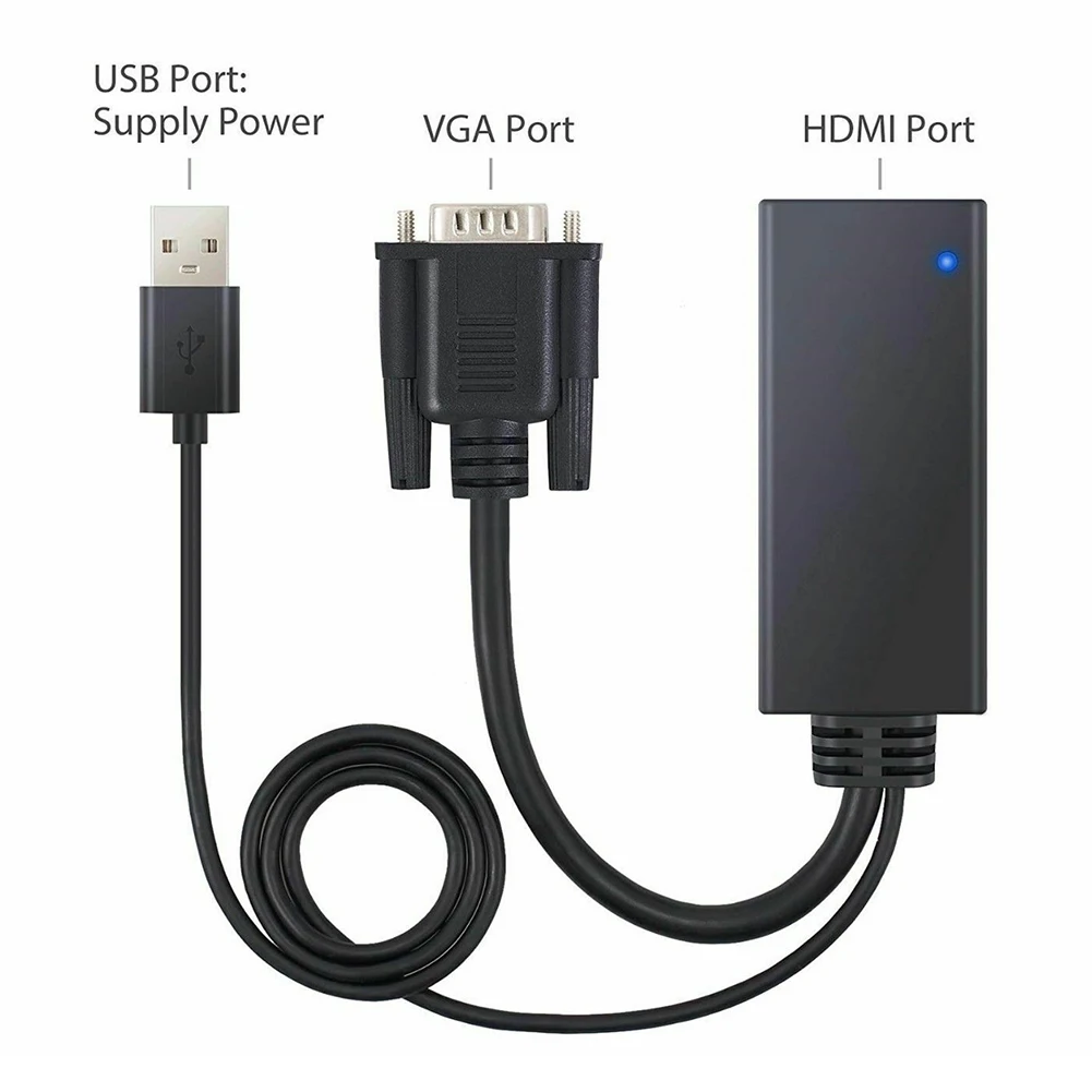 VGA TO HDMI Projection Audio Video Easy Use Laptop For PC HD TV Portable Adapter Converter Cable Connector Accessories USB Power |