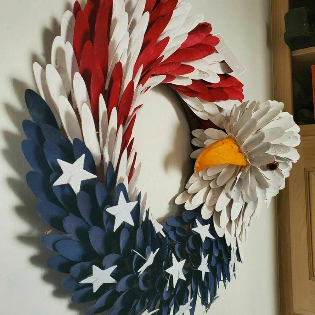 

10/15inch Eagle National Flag Design Artificial Garland Wreath Hanging Decor