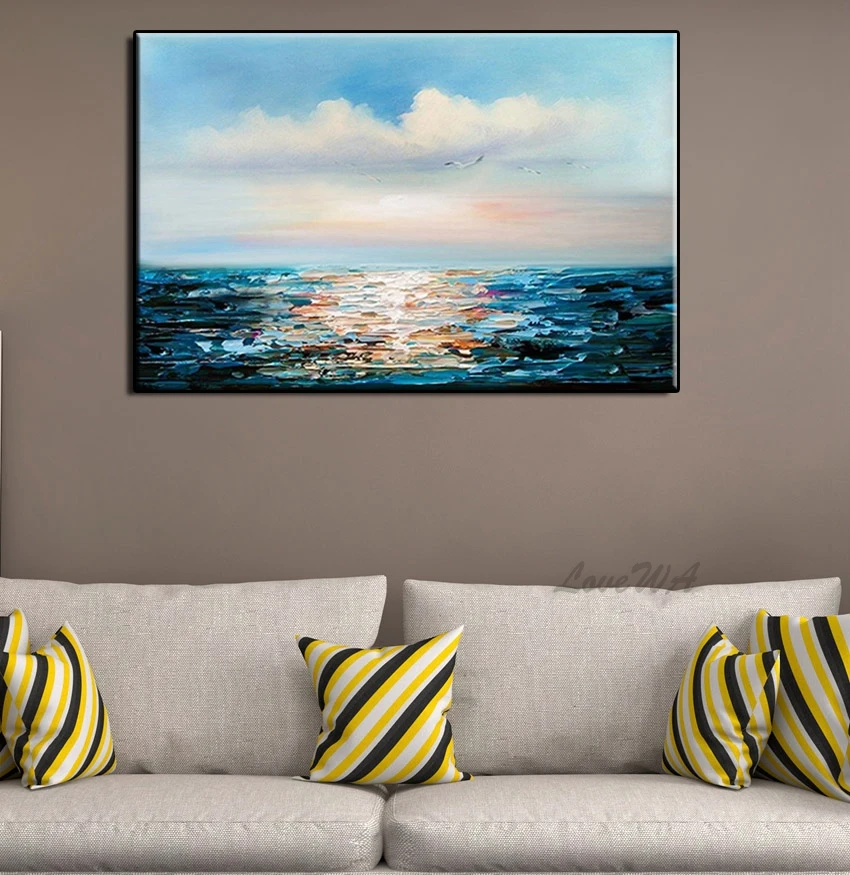 

100% Handmade Abstract Sea View Pictures Home Decor Wall Art Hand Painted Flowers Oil Painting on Canvas Pictures Art Unframed