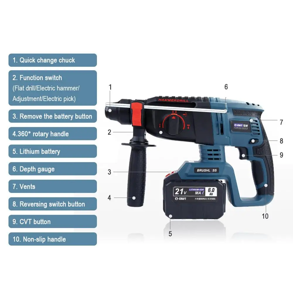 Беспроводной молоток дрель электрический с батареей 4000mAh|Электрические молотки|