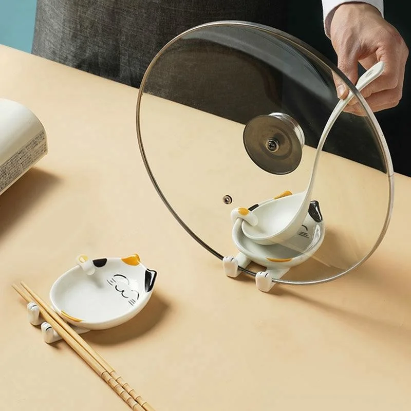 

Cartoon Spoon Rest Ceramic Cat Spoon Holder Useful Utensil Spatula Holder Heat Resistant Kitchen Storage Shelves Cooking Tools