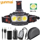 Налобный светильник рь Yunmai Xm-l T6, 4 режима, светодиодная лампа, 2 шт., аккумулятор 18650, Прямая зарядка, вспысветильник, фонасветильник, работающий ночью