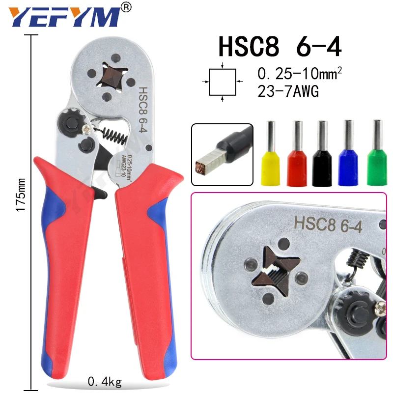 Tubular terminal Crimping Pliers HSC8 Stripping Cutting Plier with tube Terminals Suit YEFYM 6-4/6-6 home electrician Tools Set