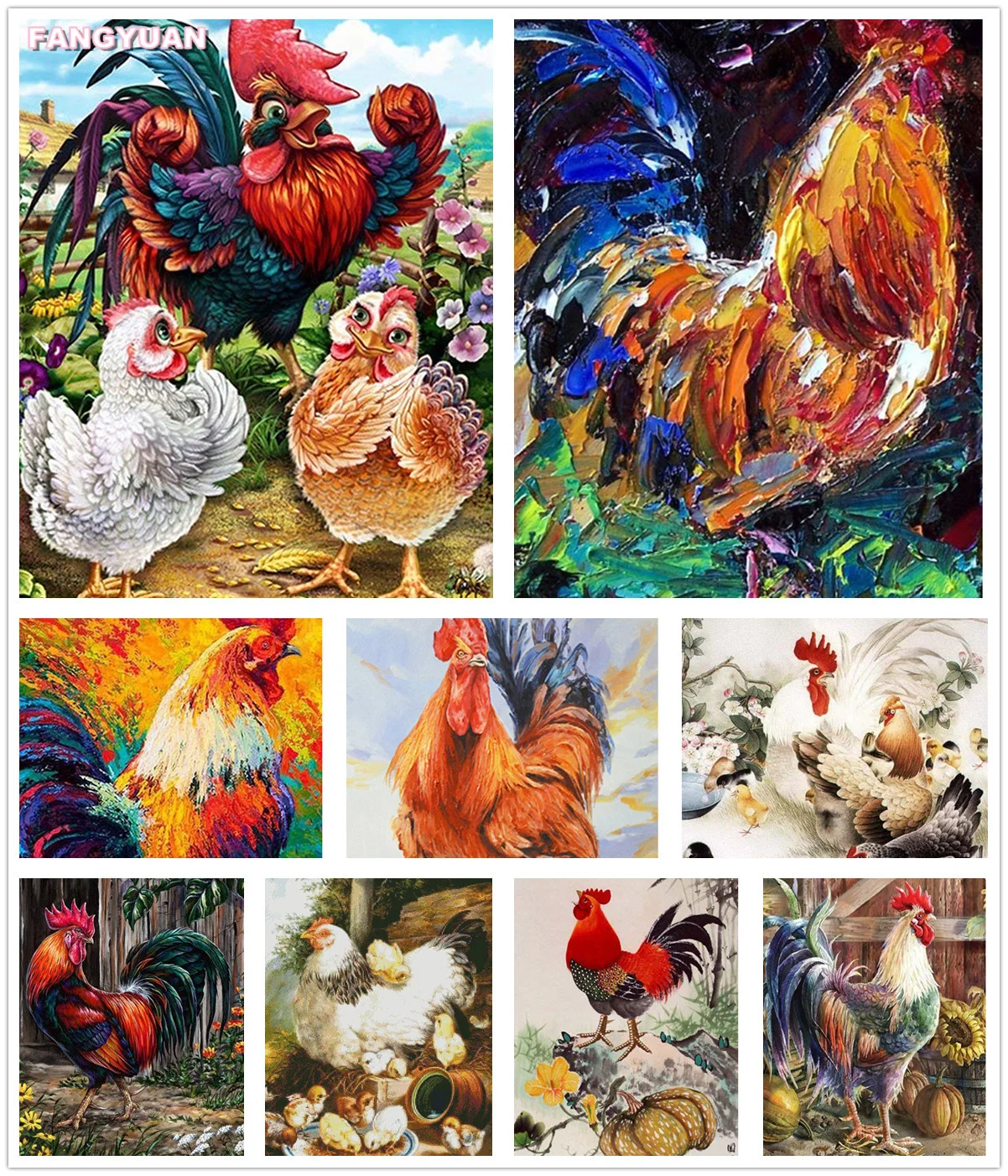 

Full Drill Diamond Painting Rooster Hen Chicken Embroidery Cross Stitch Kits Diamond Mosaic Art Picture of Rhinestone Home Decor