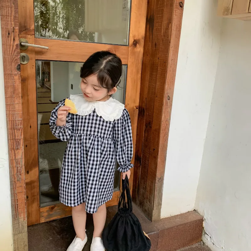 Новое поступление весеннее хлопковое клетчатое модное платье принцессы в