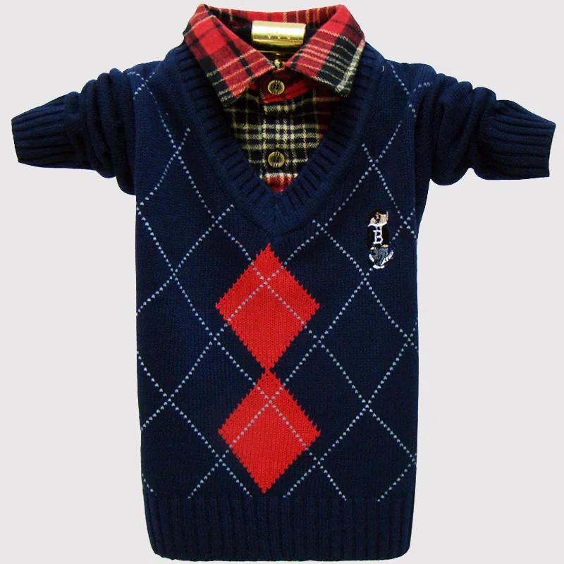 Осень 2021 детская одежда Свитера для мальчиков однотонные Хлопковые вязаные