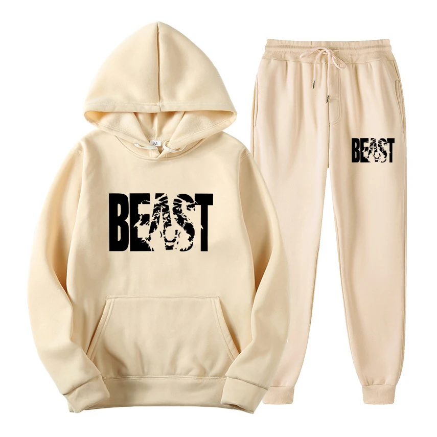 

Men Spring Sets Hoodie+Pants Two-Pieces Casual Solid Color Tracksuit Male Fashion Sportswear Set