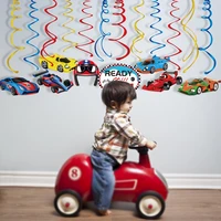 diy pvc racer cartoon racing car wall spirals baby shower wall ceiling hanging swirls kids happy birthday party decorations