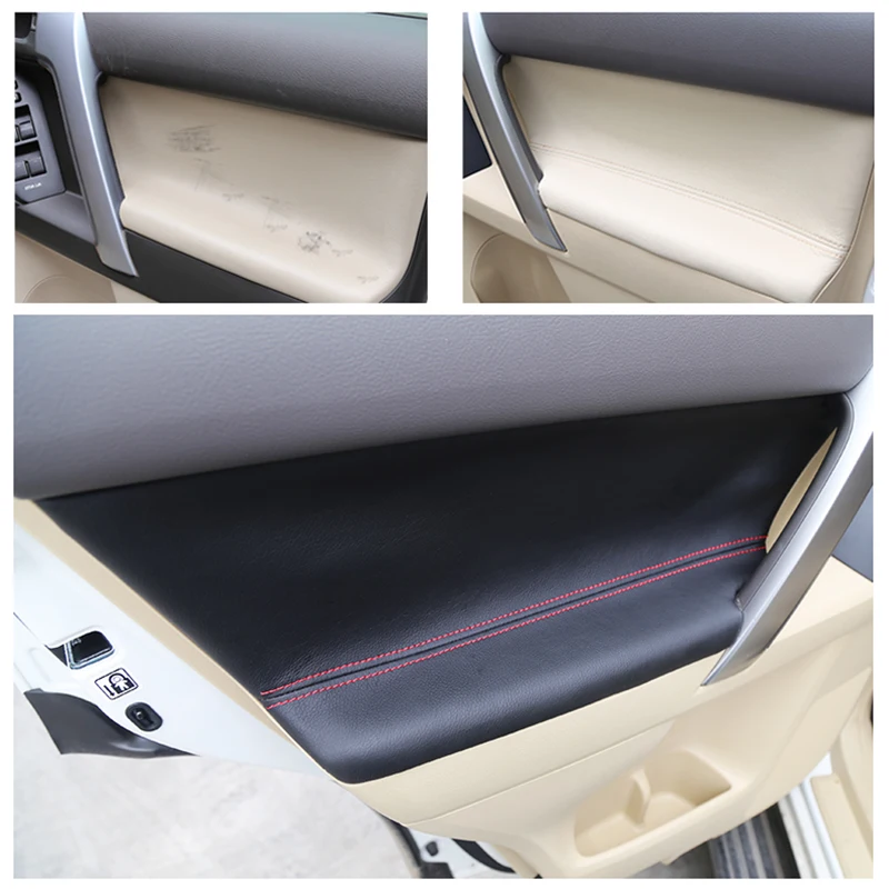 4PCS Front Rear Door Panel Armrest Microfiber Leather Cover Protective Trim For Toyota Prado 2010-2018 with Mount Fittings - купить по