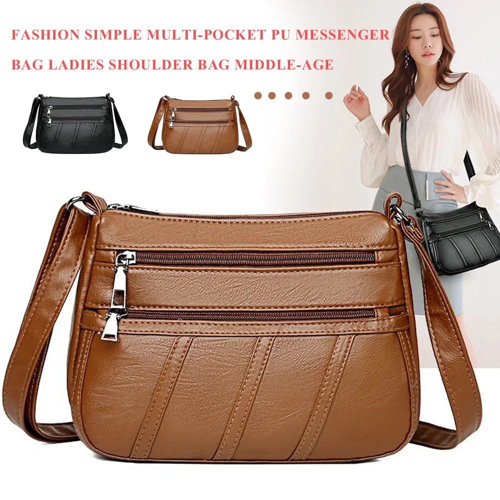 

Fashion Women Shoulder Bag PU Leather Simple Solid Messenger Crossbody Bags Mother Female Multi-pocket Purse Handbag