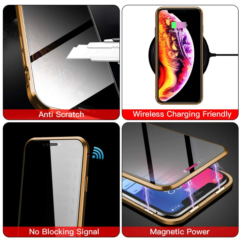 Магнитный металлический чехол для телефона для iPhone 11 Pro X XR XS Max 7 8 6 S Plus закаленное стекло магнит антишпионский чехол для iPhone 11