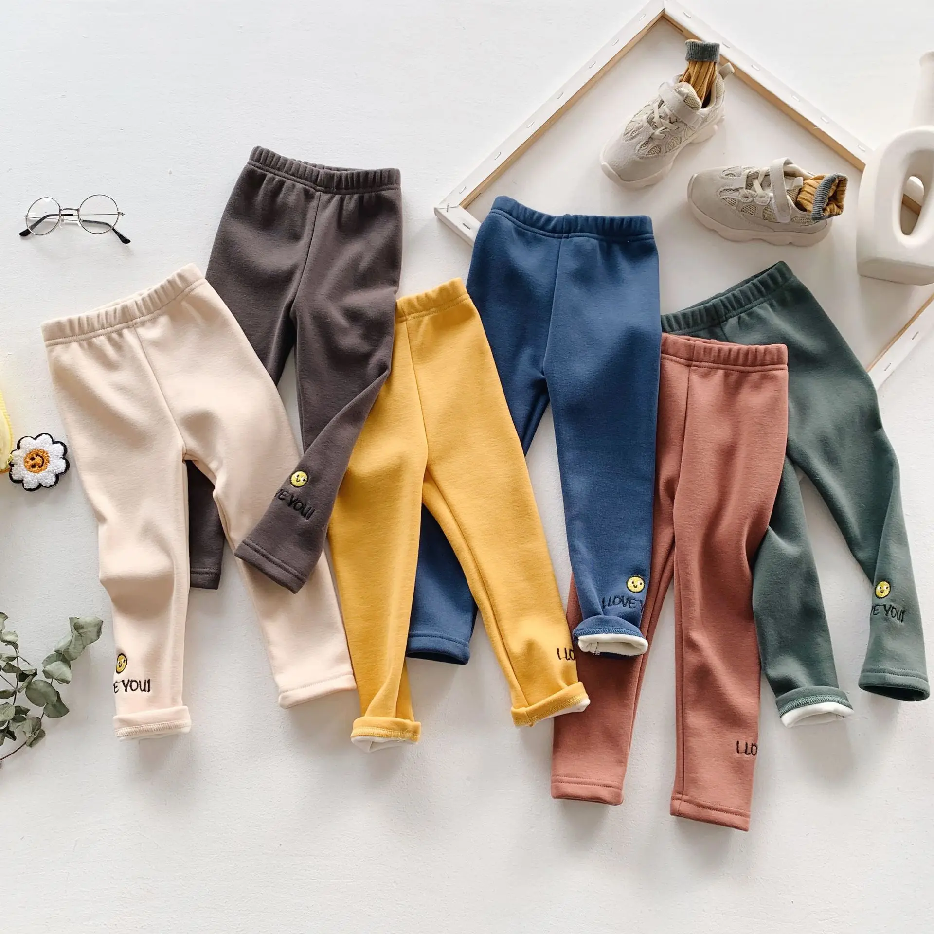 Осень-зима милые теплые леггинсы с вышивкой для девочек 2019 Детские хлопковые