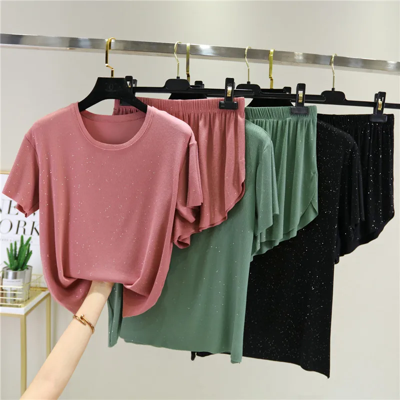 

Women O-neck Shirt&Shorts Summer New Pajamas Set Short Sleeve 2PCS Sleepwear Bling Pijamas Suit Casual Sleep Set Home Clothes