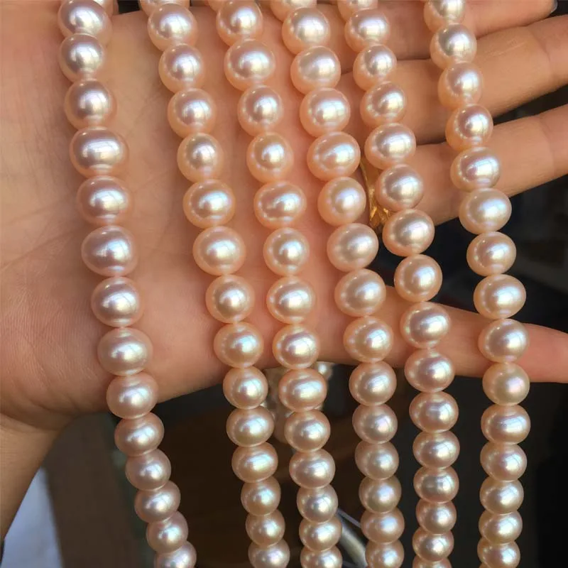 

Freshwater Pearl Strands Necklace Round Shape with Size 9-10m Perfect Luster for Jewelry DIY Loose Pearls Necklaces