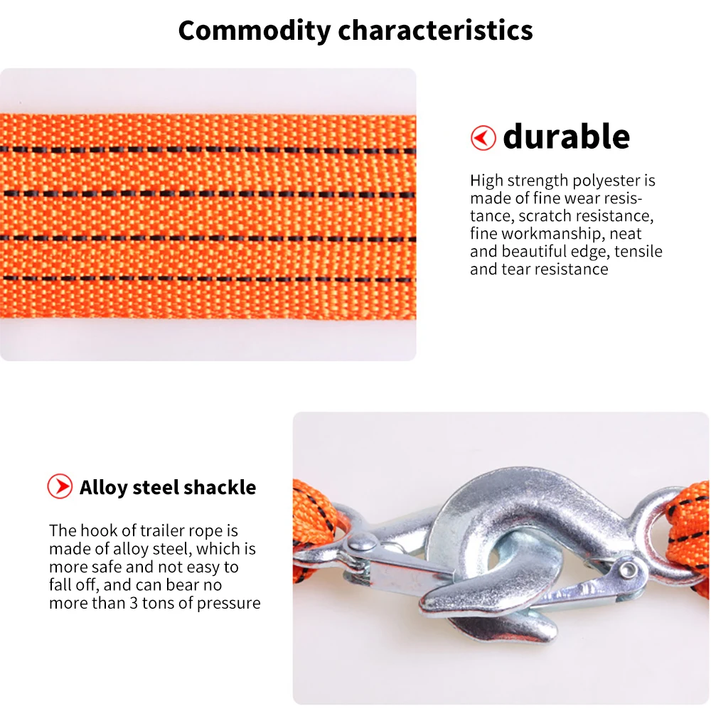 Оранжевый 4 м 3 т автомобильный нейлоновый буксировочный ремень сверхмощный трос