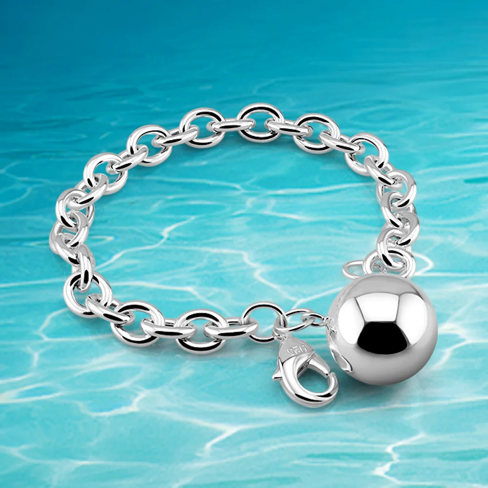 Женский серебряный браслет и с круглыми бусинами колокольчиком для девочек.