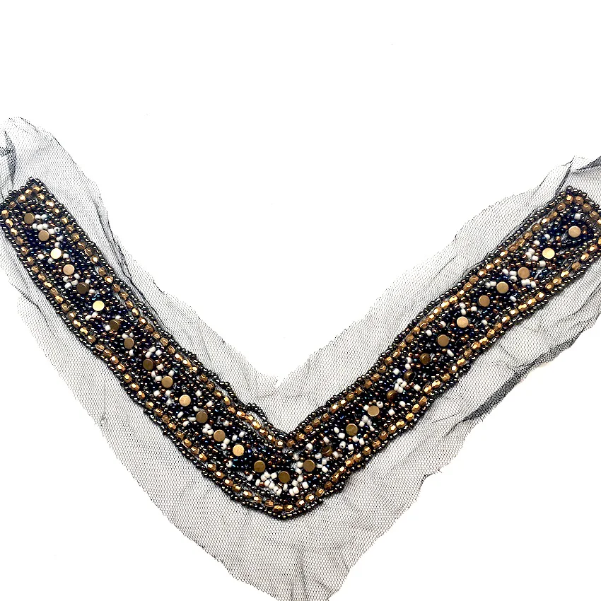 1 шт. v-образный вырез ручной работы с кружевом воротником расшитым бусинами