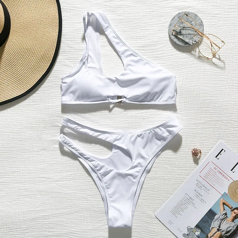 Купальный костюм Misswim с высоким вырезом однотонные белые бикини 2019 женские