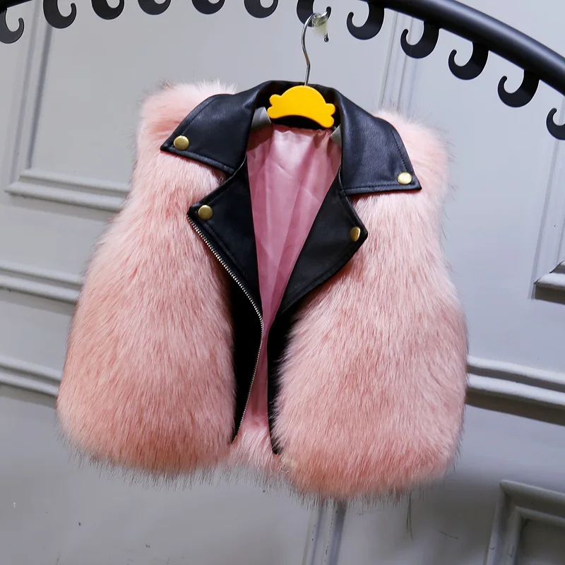 Детский джинсовый жилет 2021 ПУ кожаное ожерелье воротник из искусственного меха