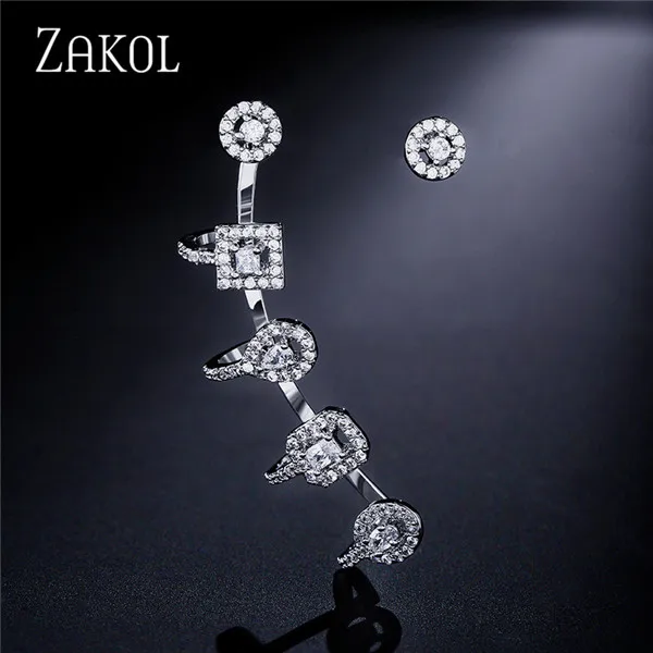Женские серьги-гвоздики из дивного циркония в стиле панк от ZAKOL, модные ювелирные изделия, серьги-манжеты FSEP2027 - Окраска металла: Sliver Color