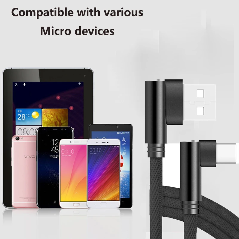 90 degree elbow type c cable for huawei p40 p30 pro fast charging wire for xiaomi samsung galaxy s20 s10 mobile phone wire cord free global shipping