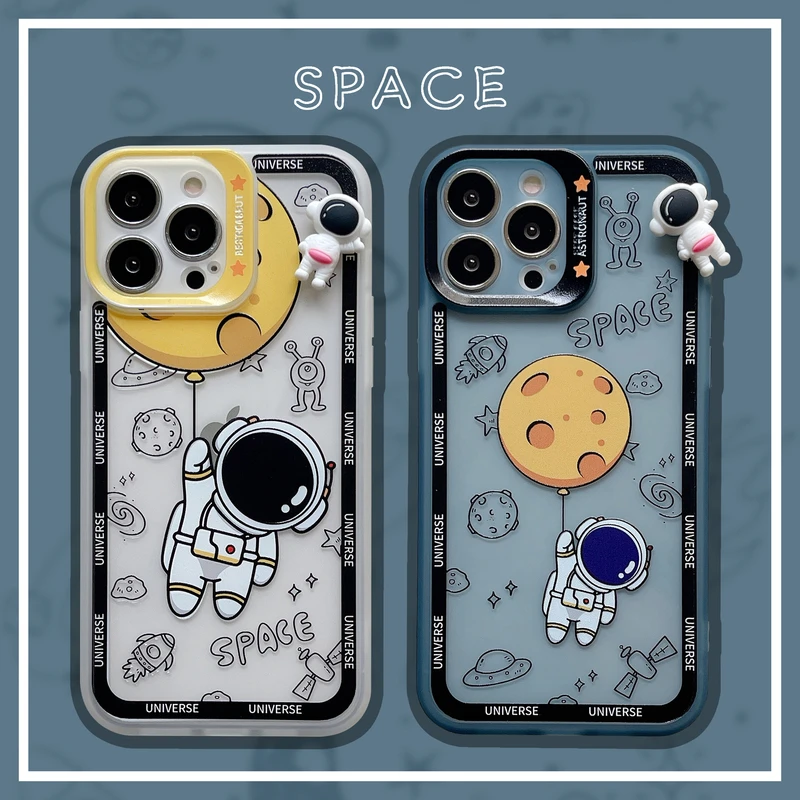 

Cute Cartoon Space Astronaut Planet Star Phone Case For iPhone 13 12 11 Pro Max X Xs Max XR 7 8 Plus Transparent Soft Cover
