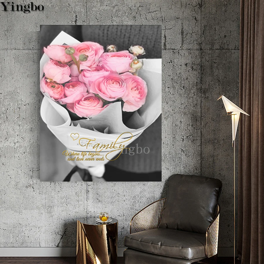 

Полностью квадратная круглая Алмазная картина, вышивка крестиком, скандинавский стиль, розовые цветы пиона, 5D стразы, вышивка, Алмазная моз...