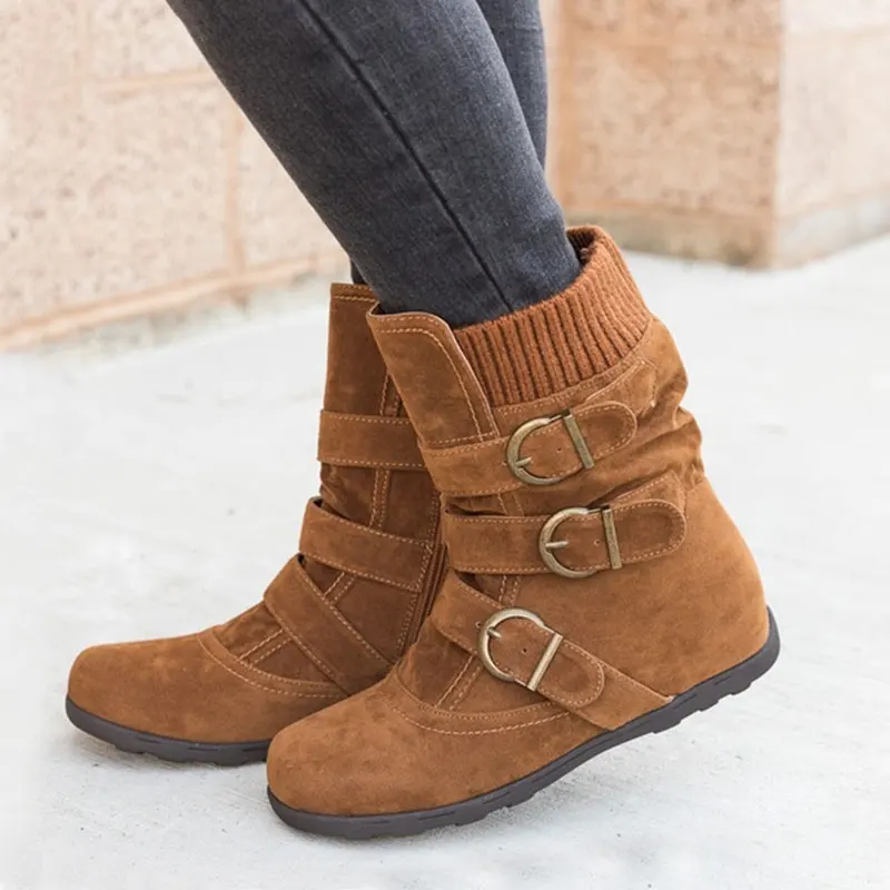 

Ladies Buckle Flat Velvet Boots Women's Zipper Mid-Tube Boots Fashion Shoes Color Large Size Women's Short Boots 2021