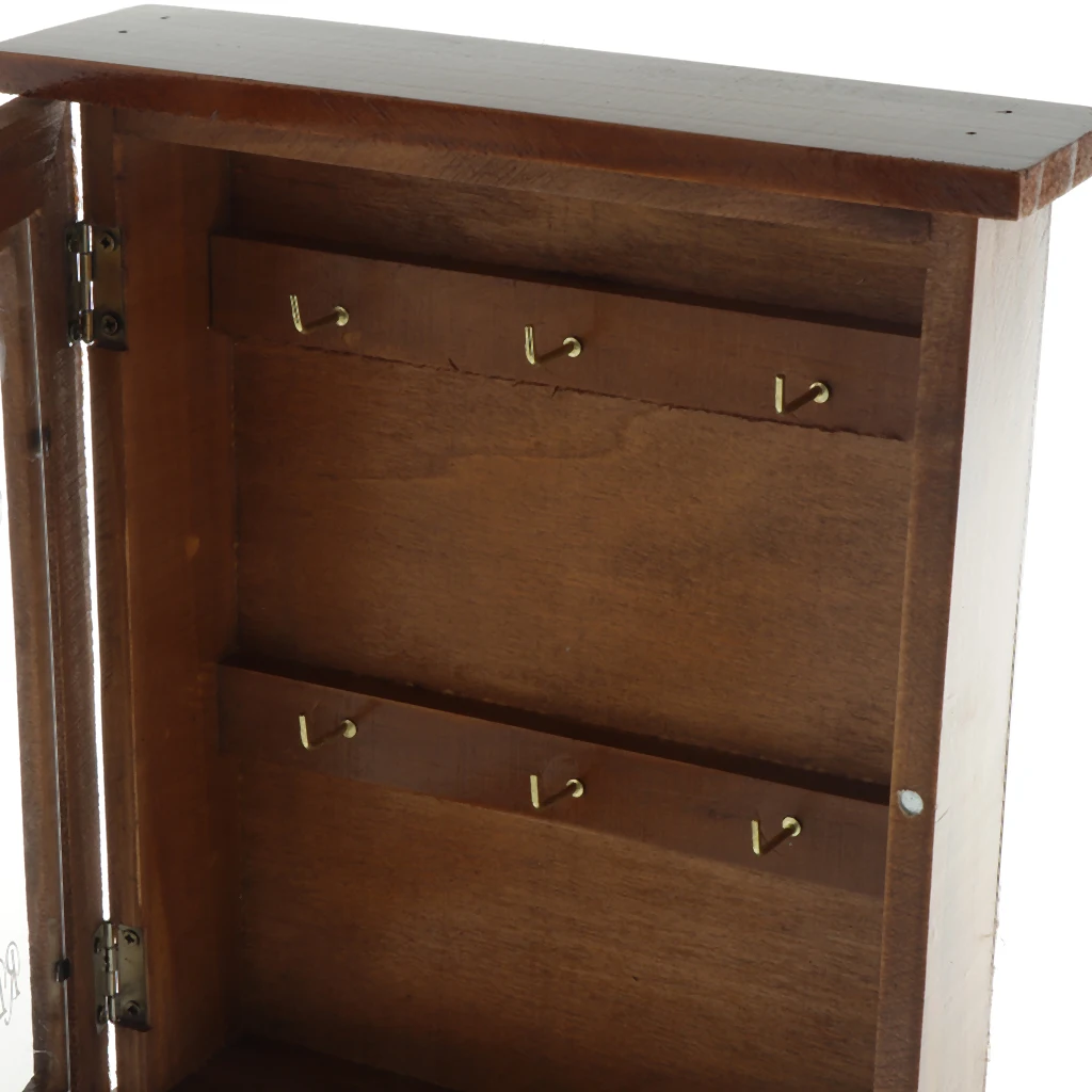 Pastoral Style Key Cabinet Wooden Holder Box Wall Mounted Decorative Rack with 6 Hooks for Home Office 21x6x25cm. | Дом и сад