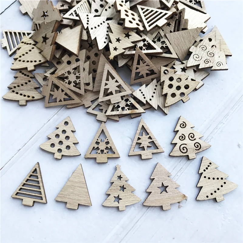50/100 шт. DIY Плетеный абажур из натурального дерева чип Рождественская елка висячие украшения кулон подарки для детей Снеговик Форма Рождество украшения для дома