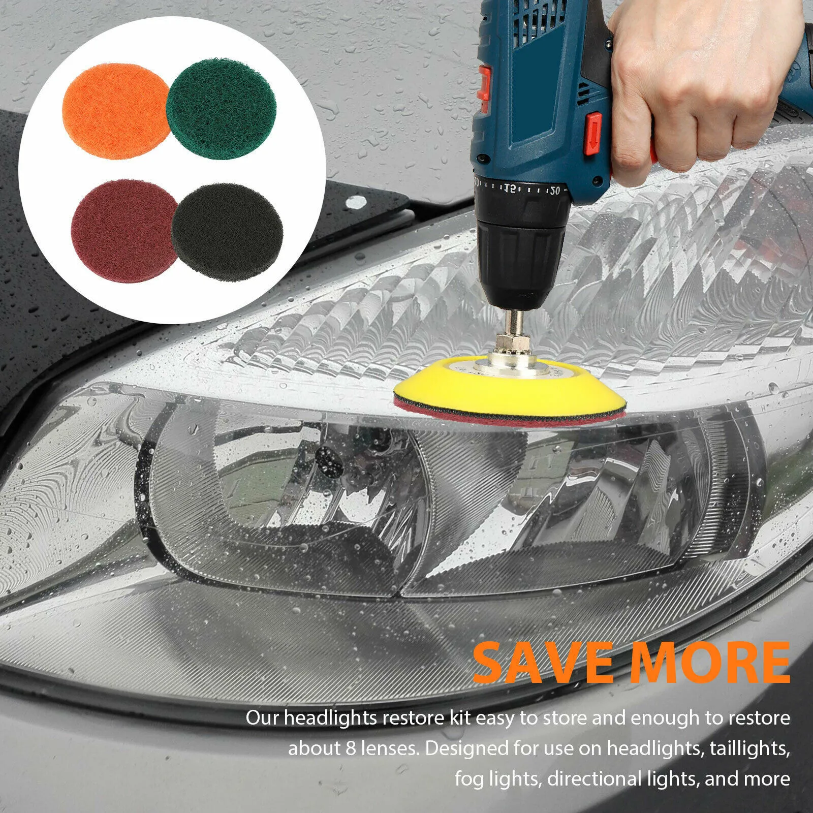 

For Drill Headlights Polishing Kit Tail Lights 21pcs Auto Car Restoration