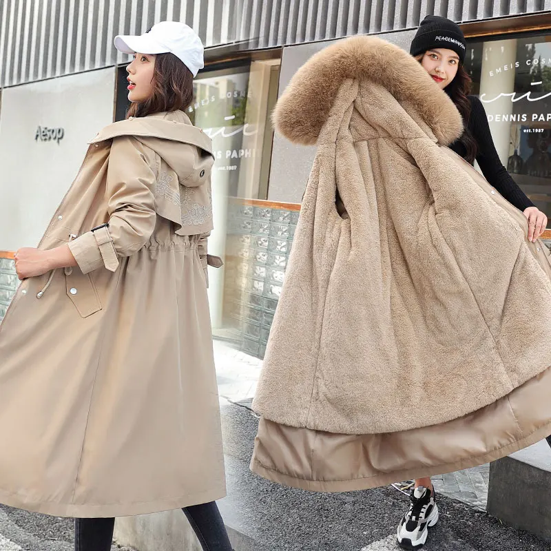

2020 New Fashion Long Detachable Lamb Hair Liner Parka Cotton Plus velvet Jacket Coat Warm Women's Winter Jackets Big Fur Coats